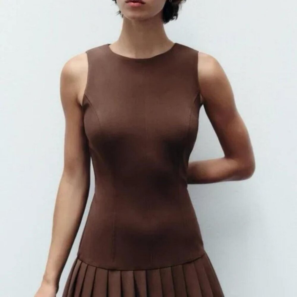 ZARA BOX PLEAT MINI DRESS - Picture 1 of 6
